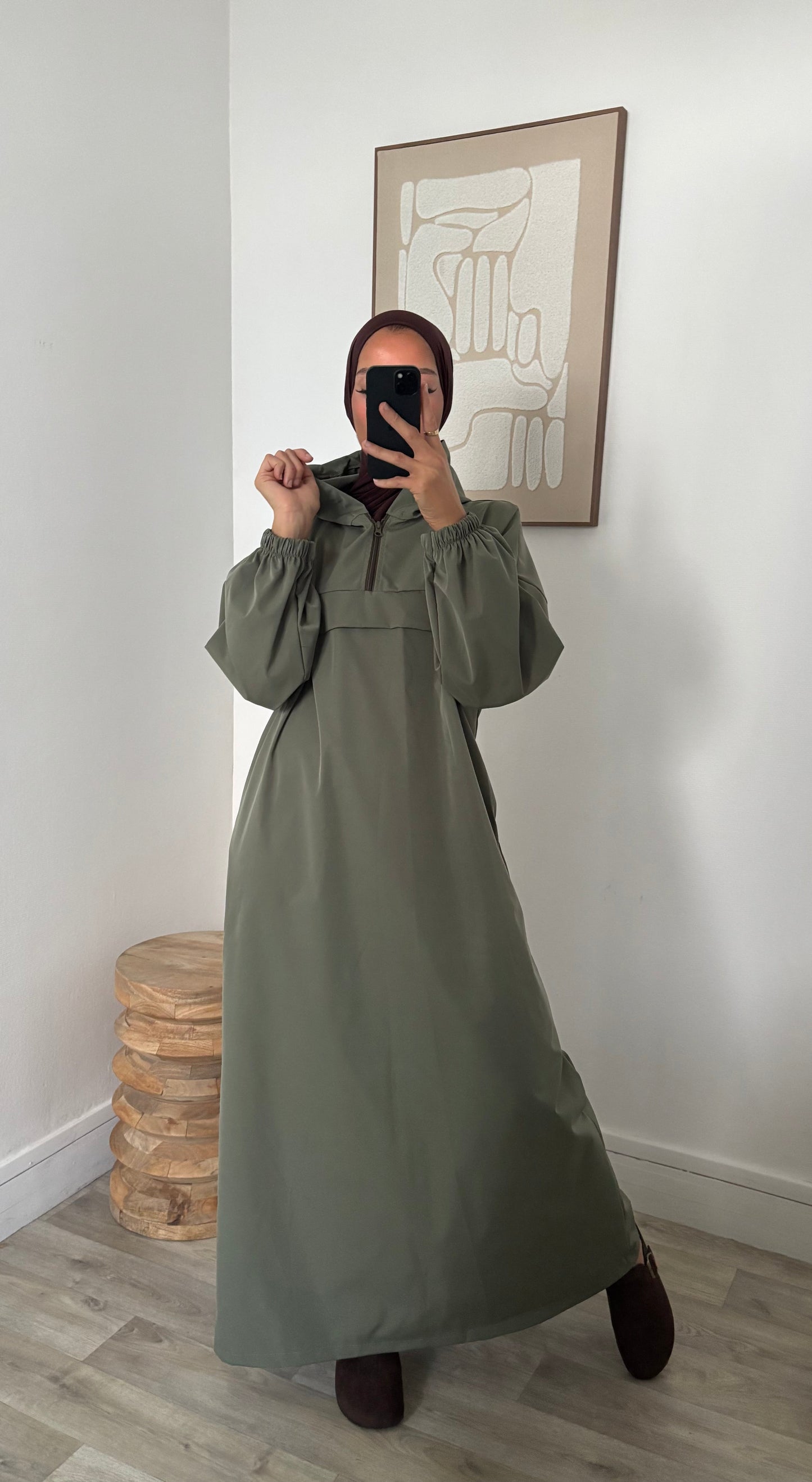 Long imperméable à capuche - Fermeture col zippée