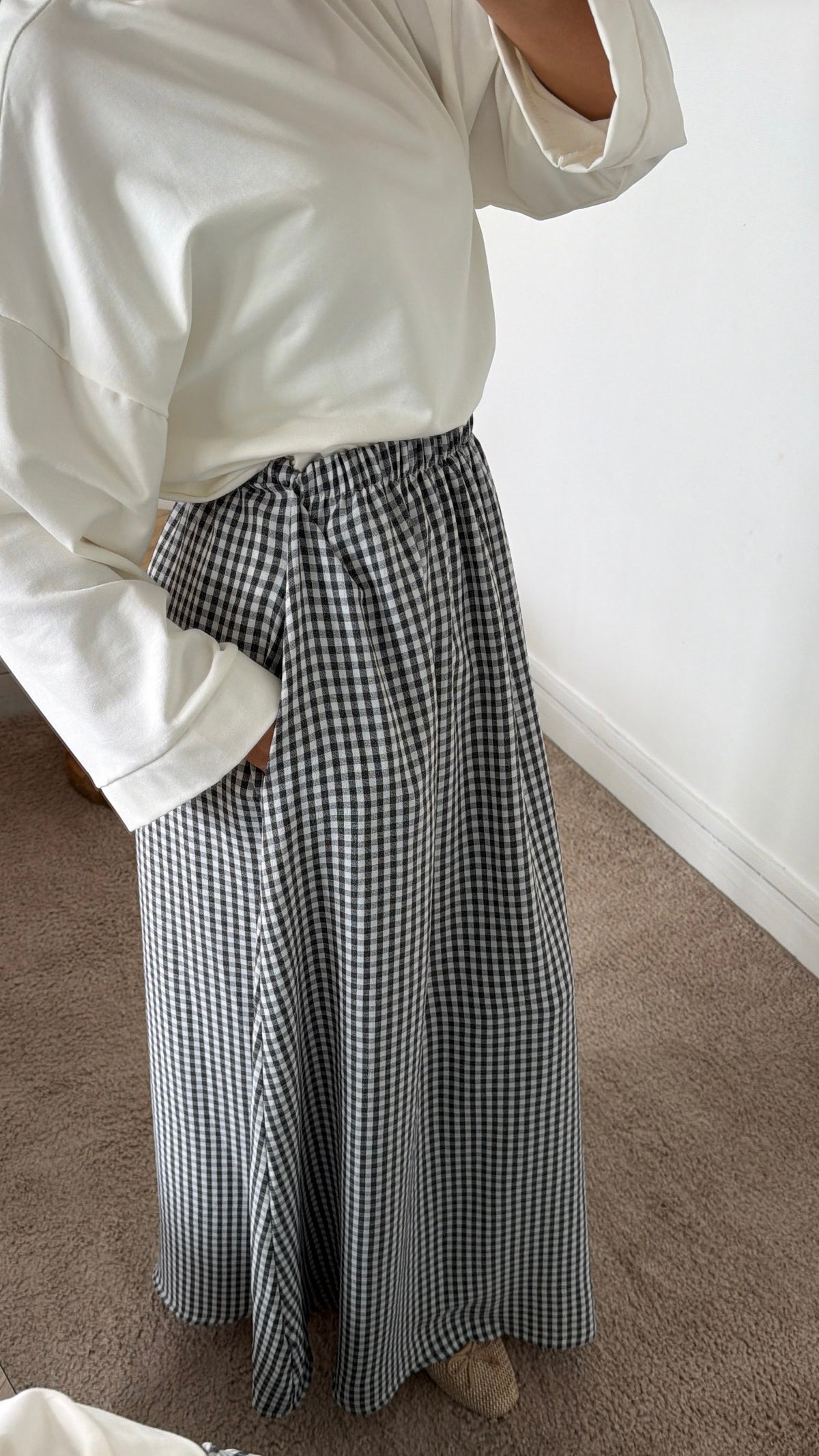 Jupe à poches + foulard à carreaux