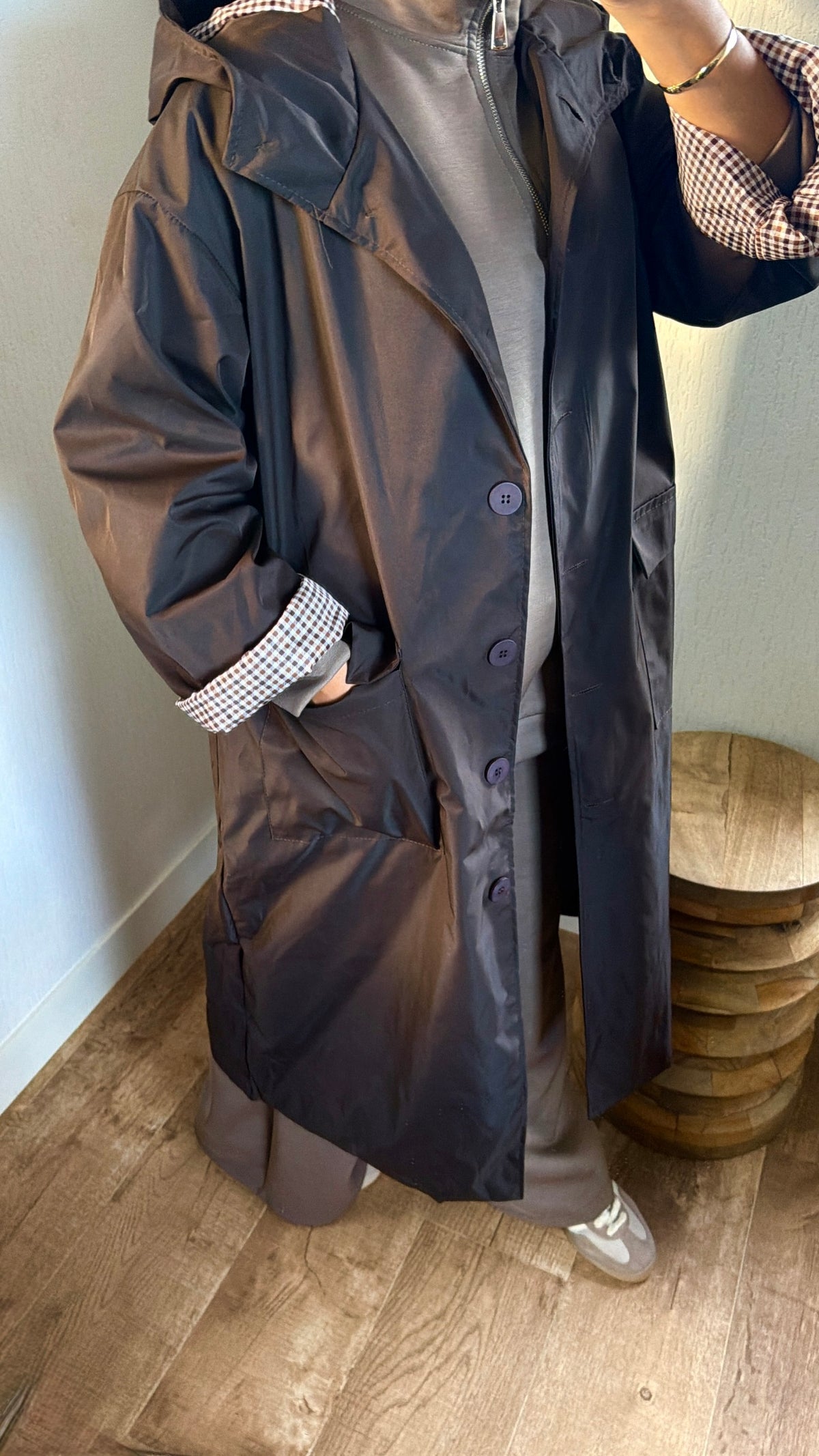 Manteau effet imper manches retroussables