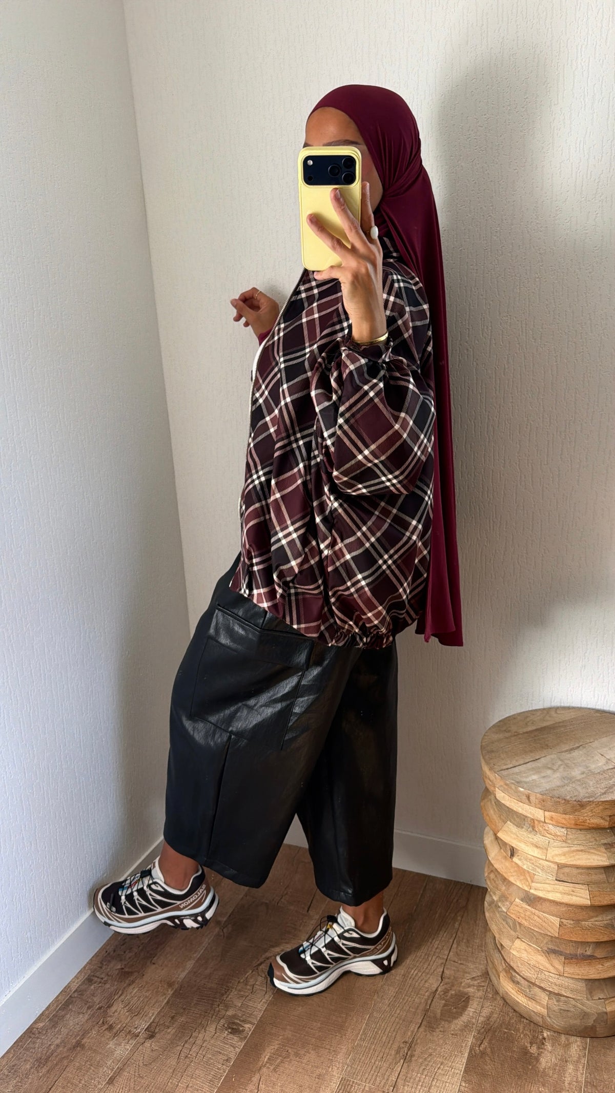 Veste zip carreaux à poches