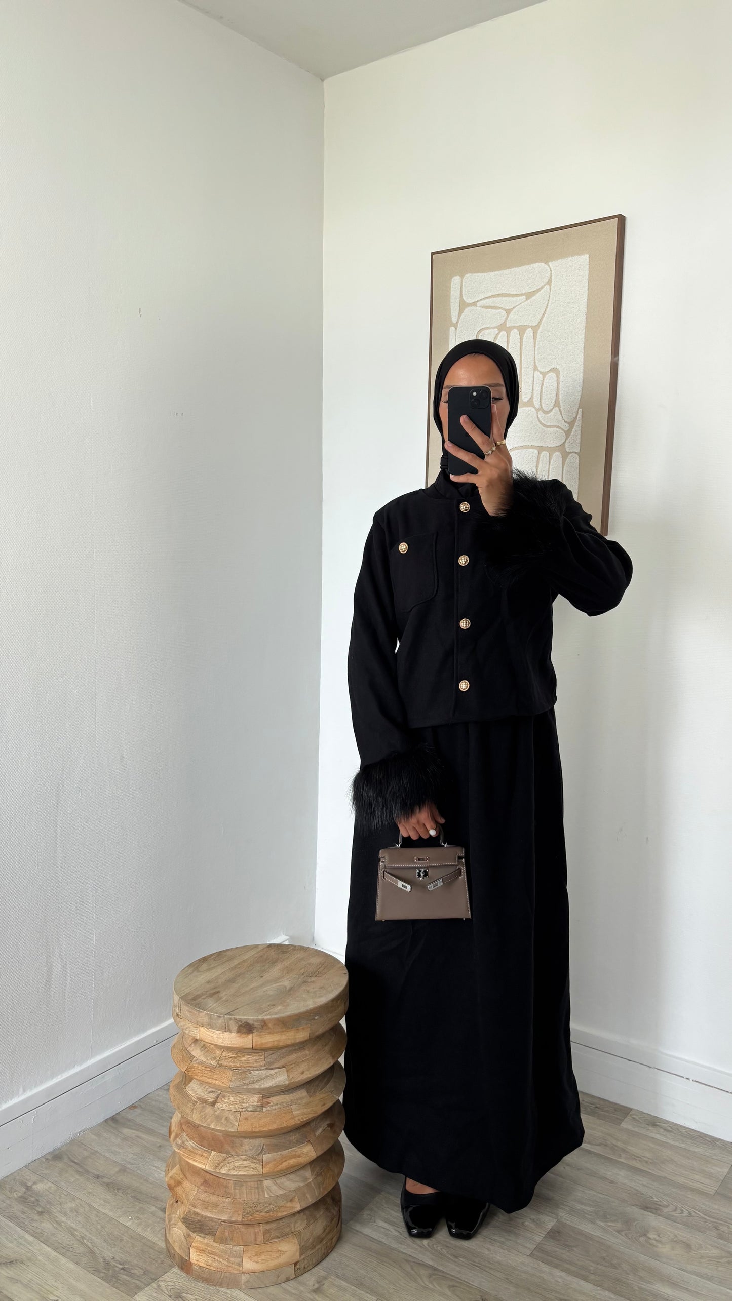 Ensemble gilet chic fourrure jupe