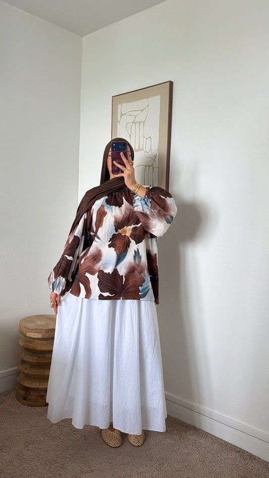 Blouse manches bouffantes fleurie