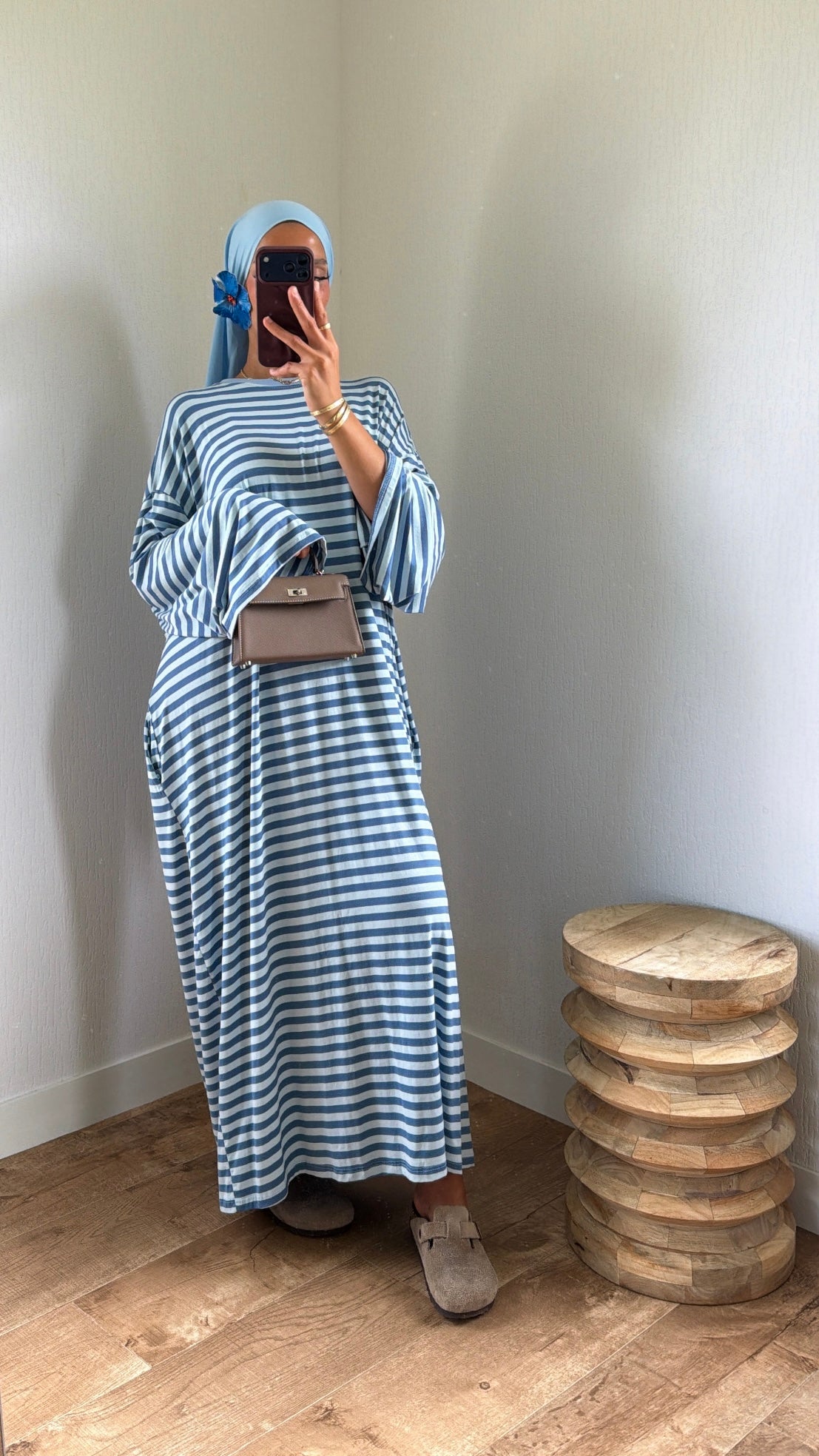 Robe rayée longue à poches
