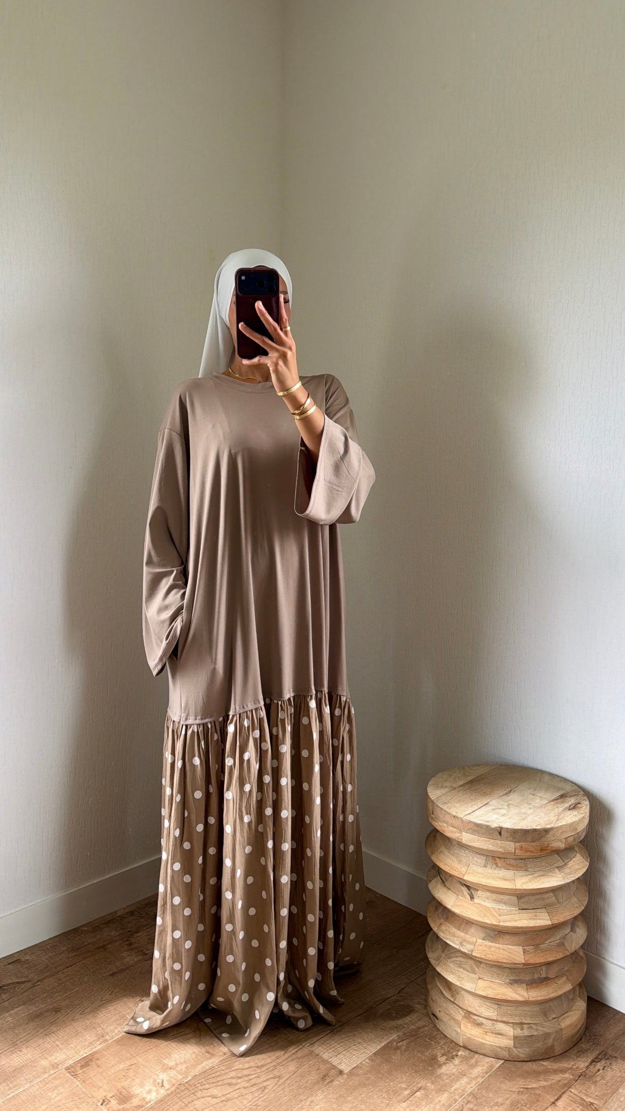 Robe bi matières à pois