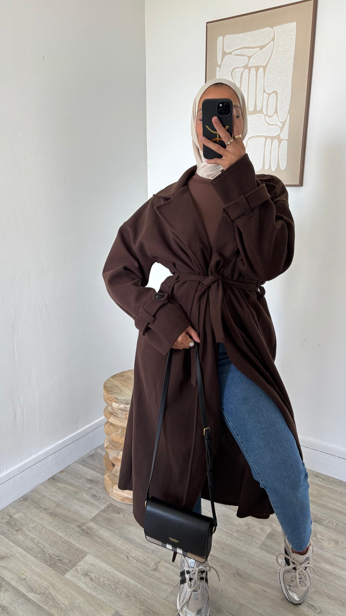 Manteau long à nouer sangle de manches