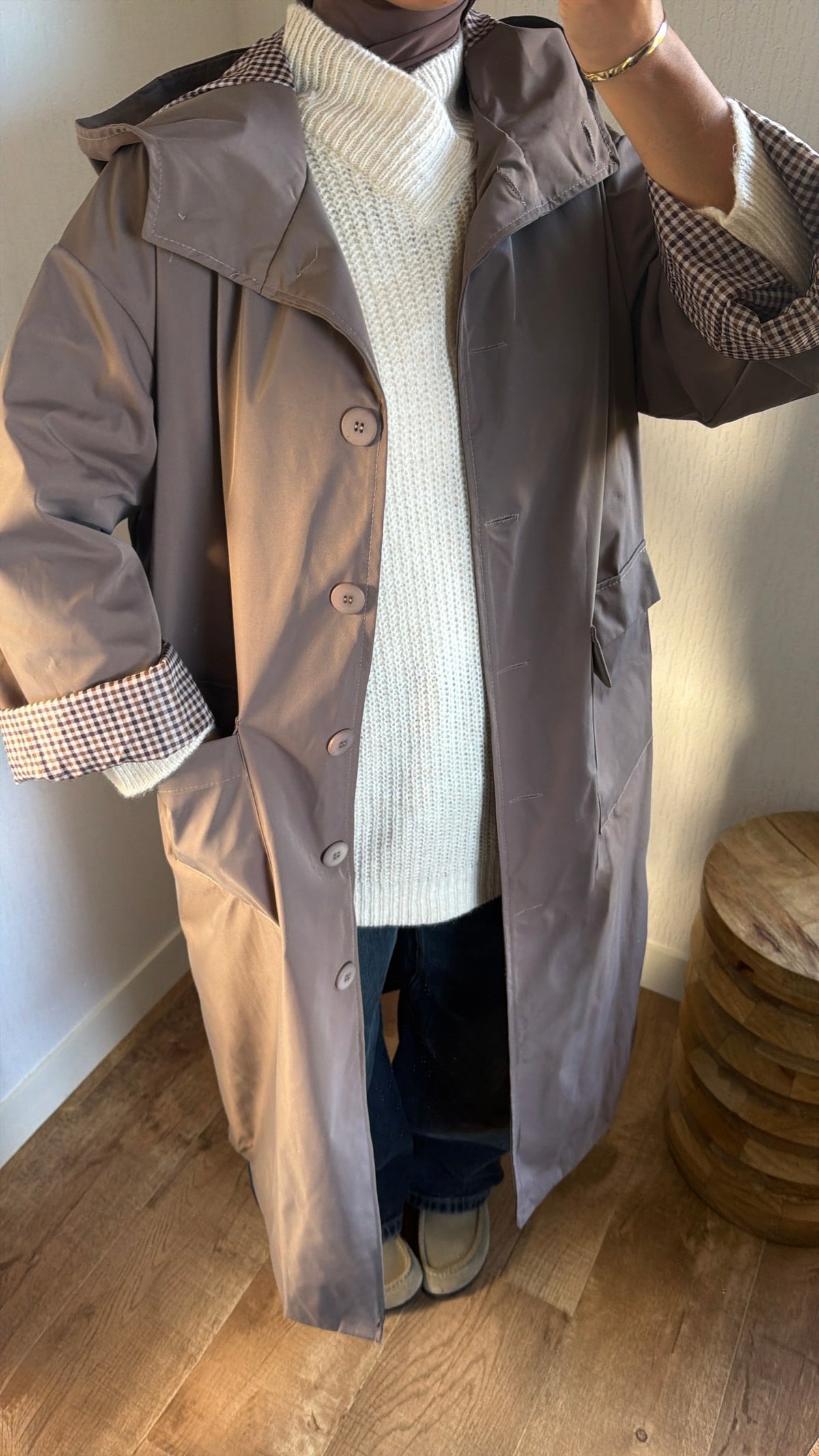 Manteau effet imper manches retroussables