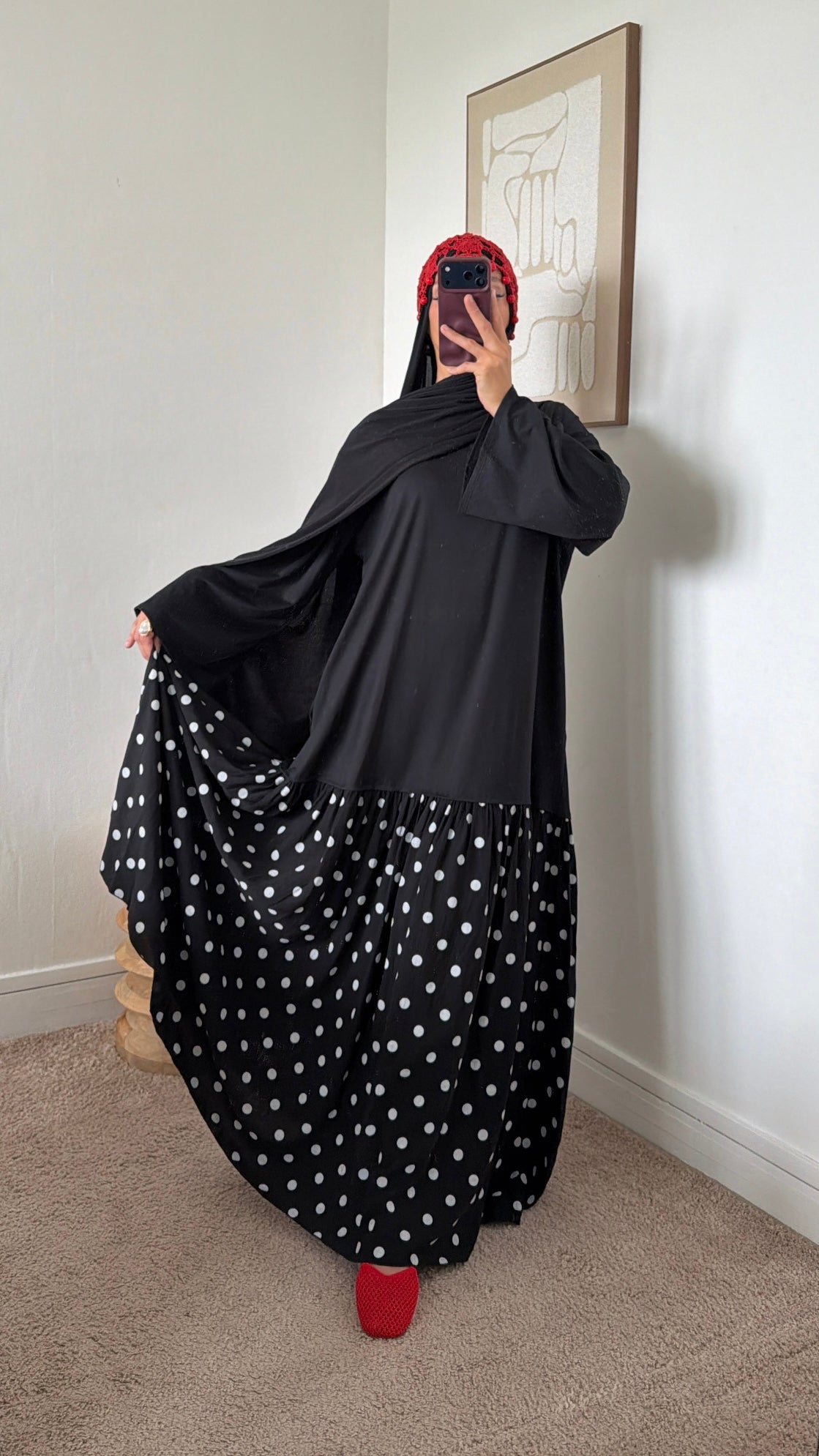 Robe bi matières à pois