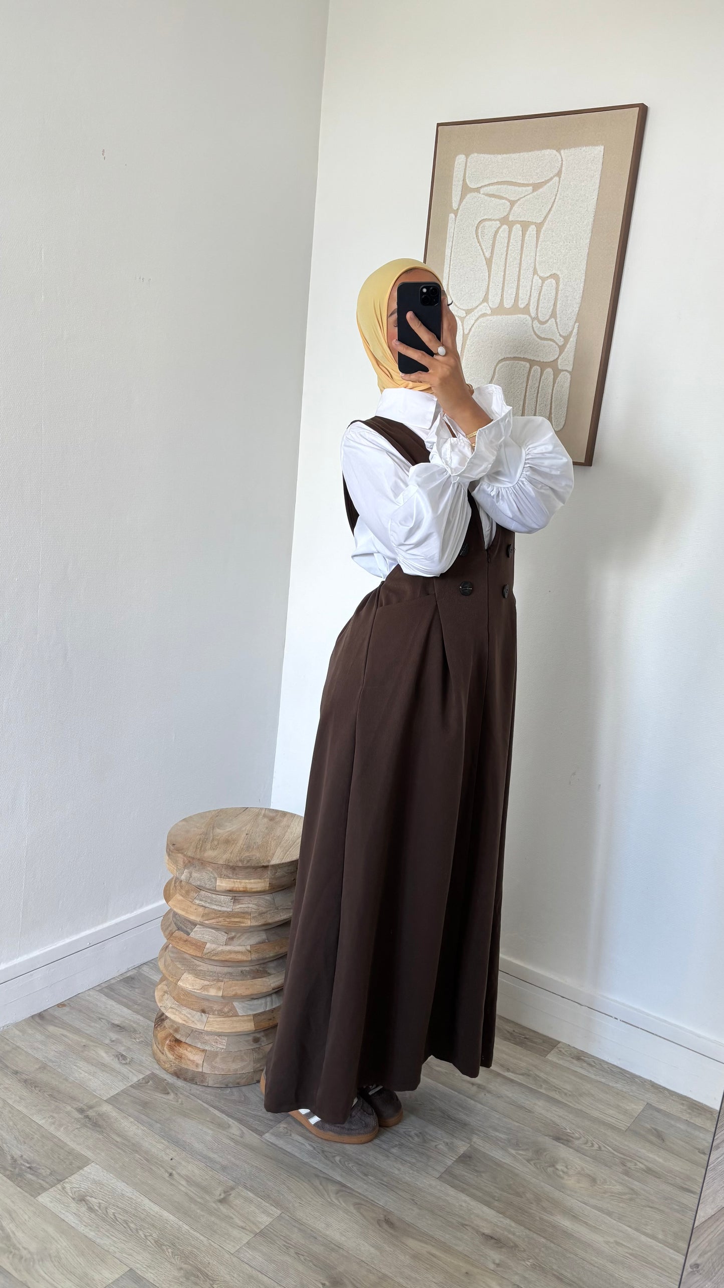 Chemise longue blanche + robe salopette