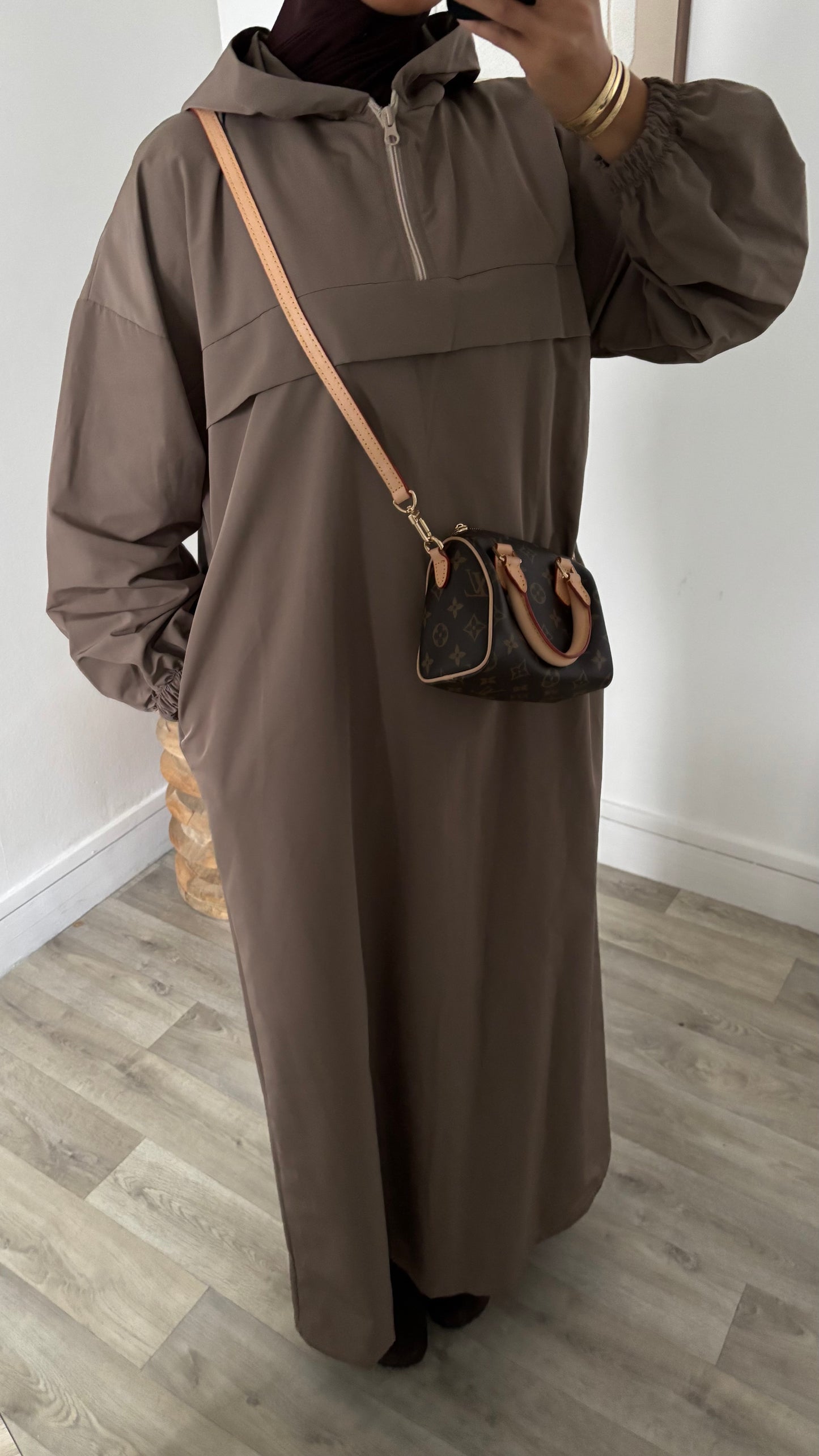 Long imperméable à capuche - Fermeture col zippée