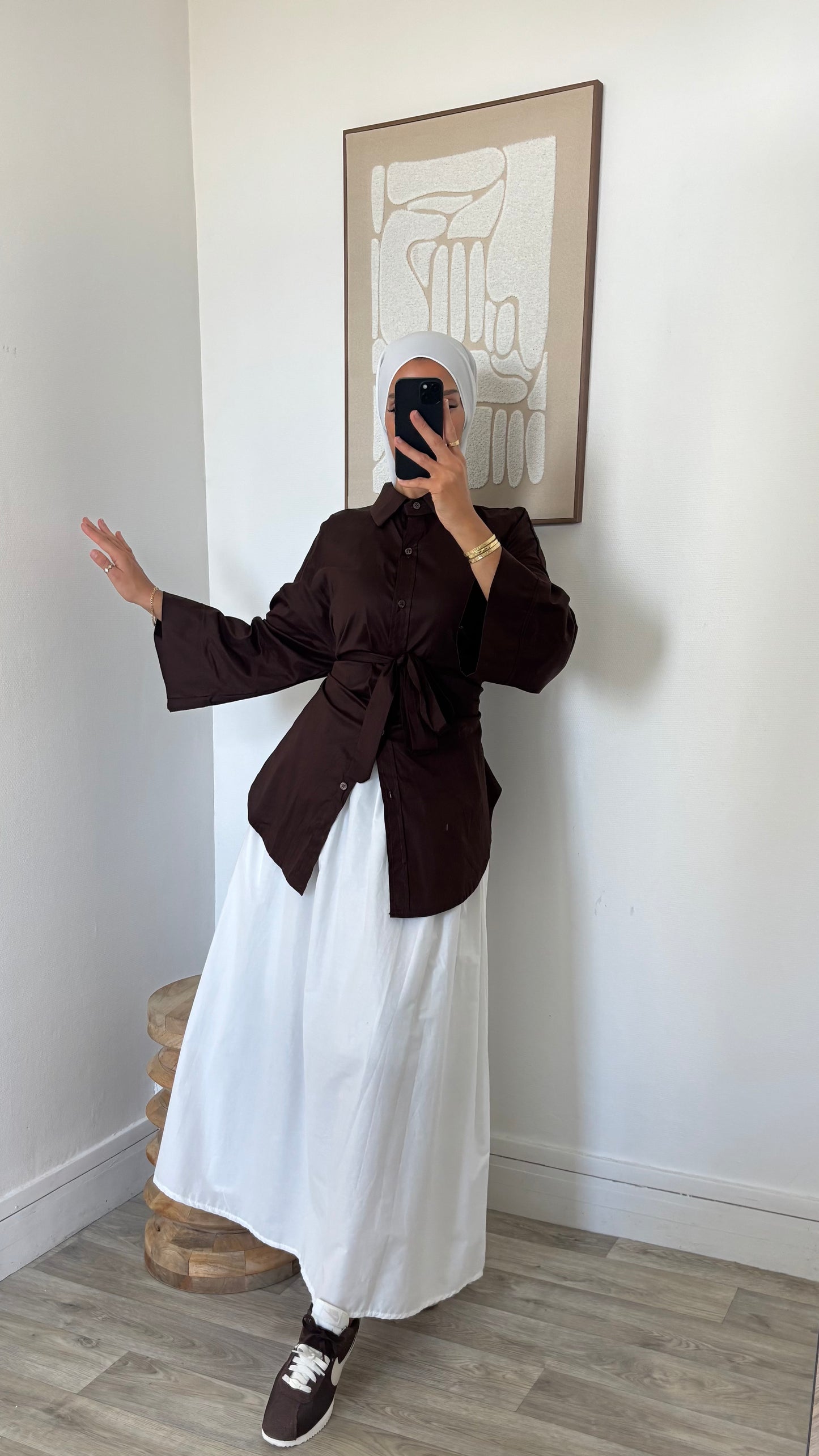 Chemise marron ceinturée