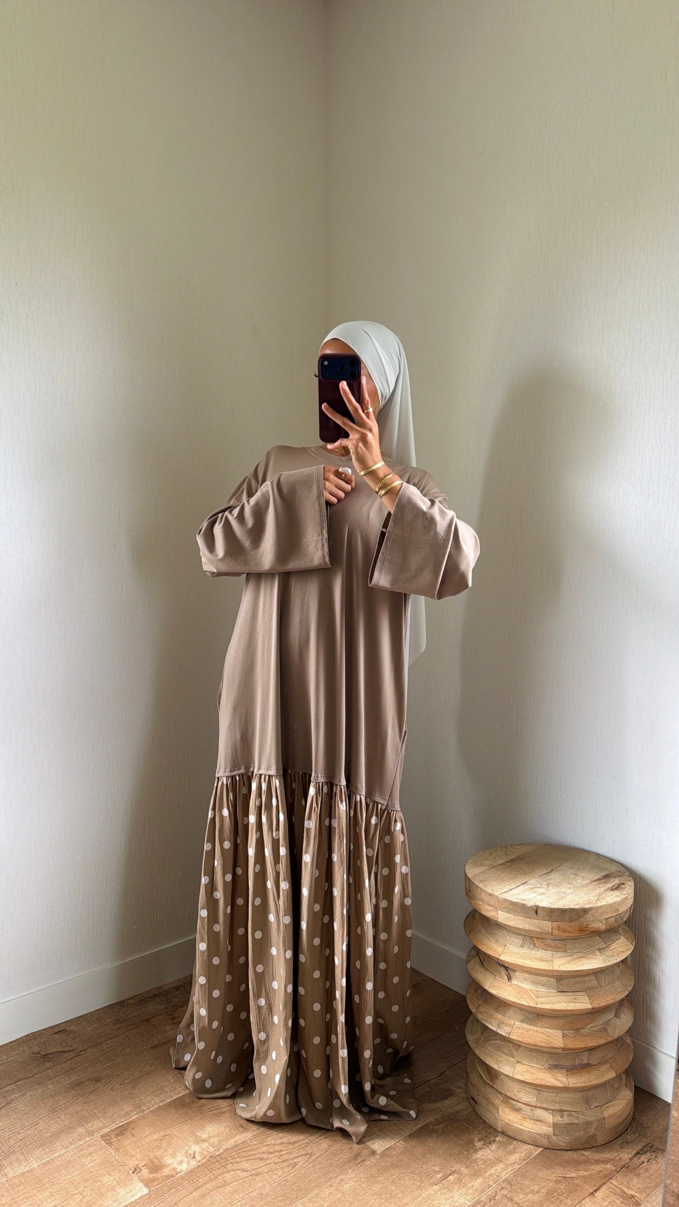 Robe bi matières à pois