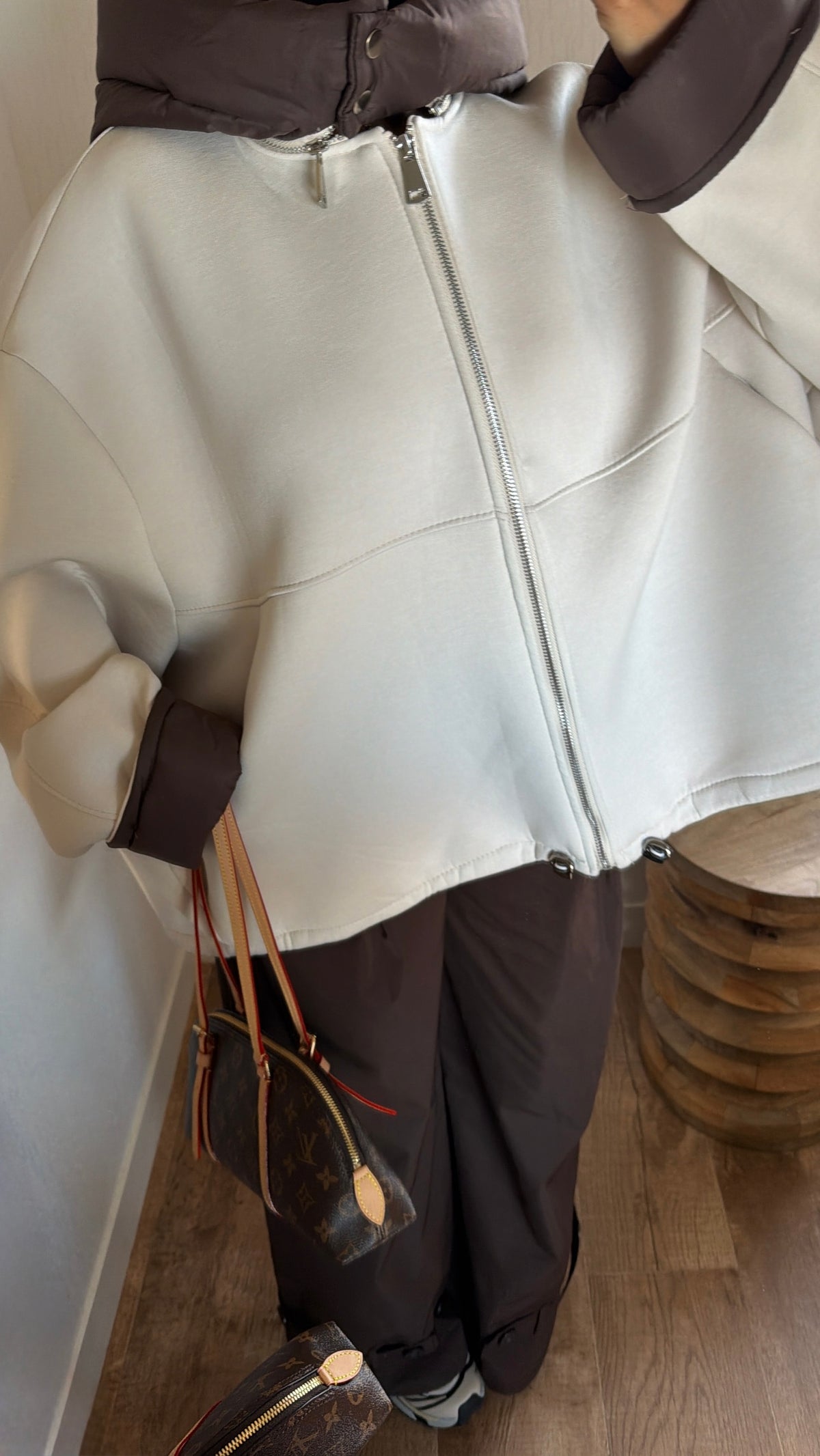 Veste oversize bi matière capuche détachable