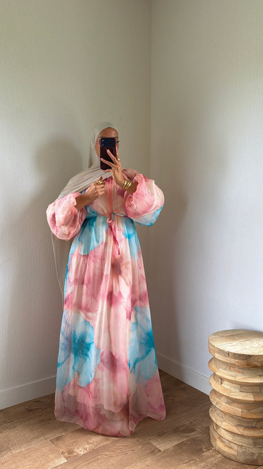 Robe fleurie manches bouffantes