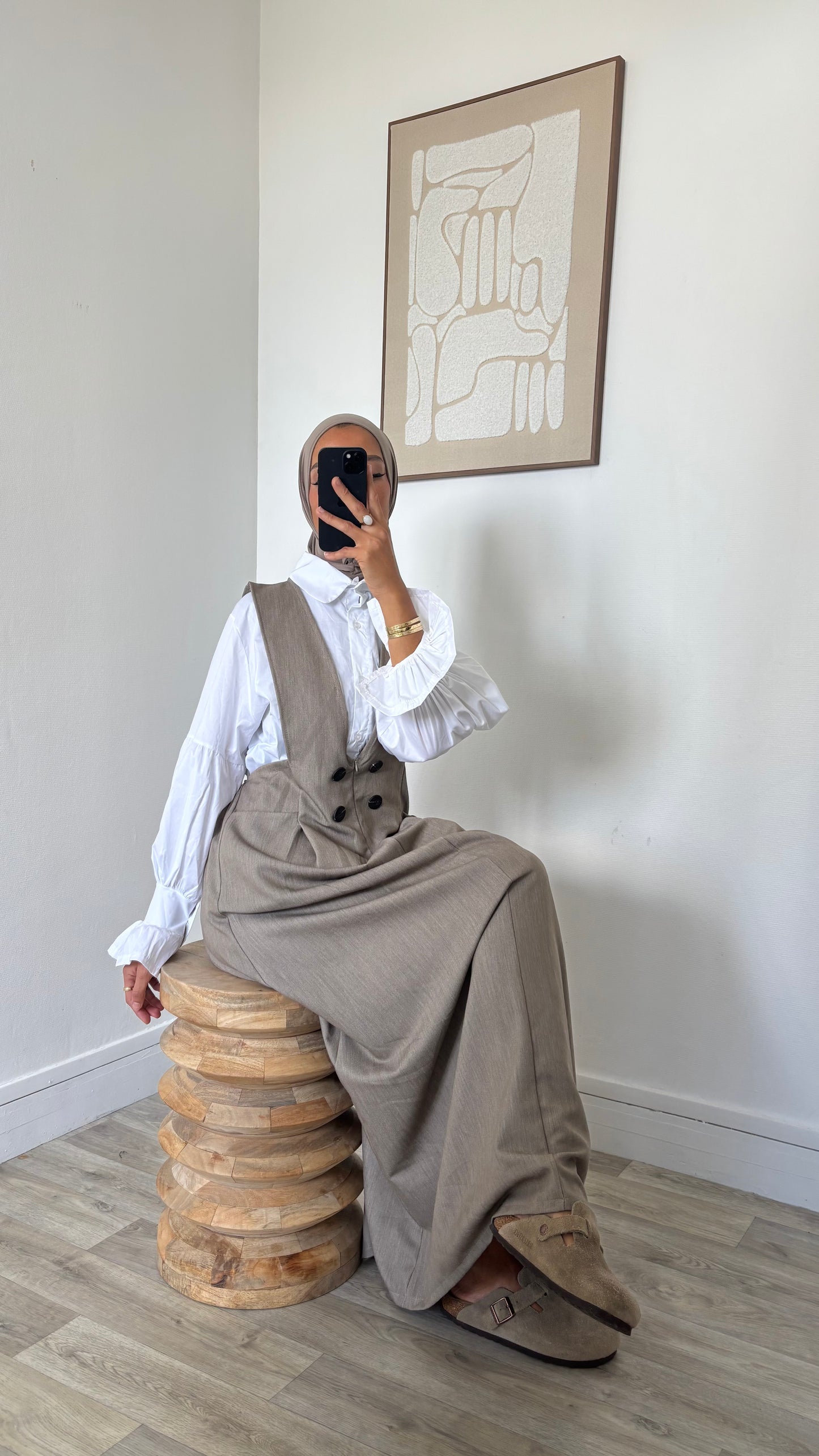 Chemise longue blanche + robe salopette