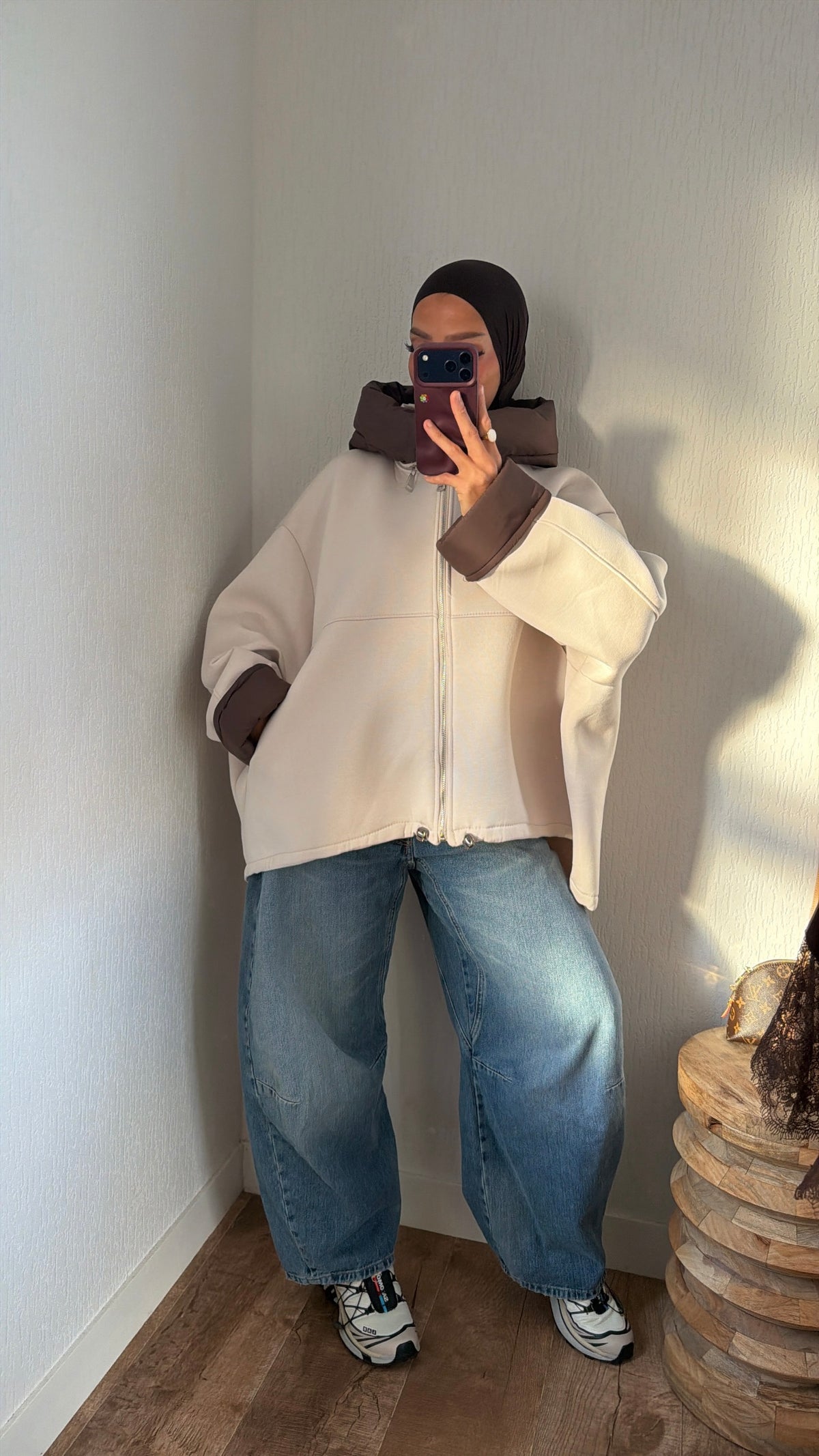 Veste oversize bi matière capuche détachable
