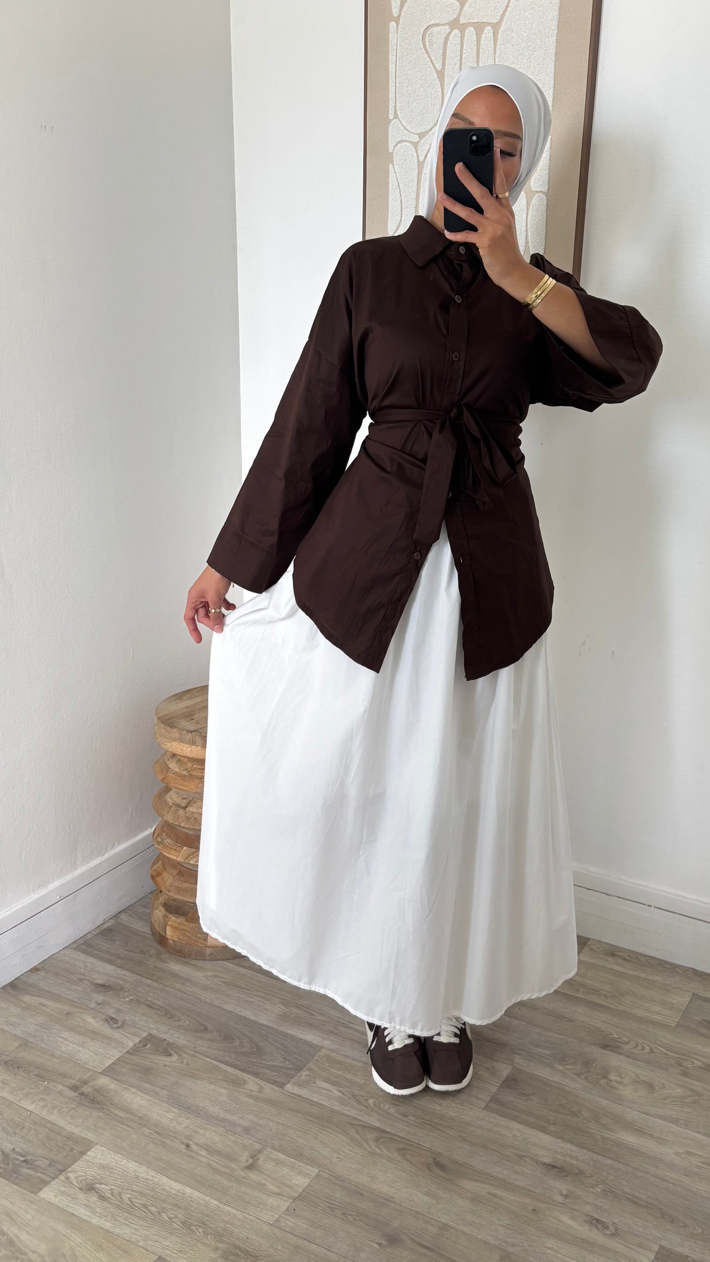 Chemise marron ceinturée