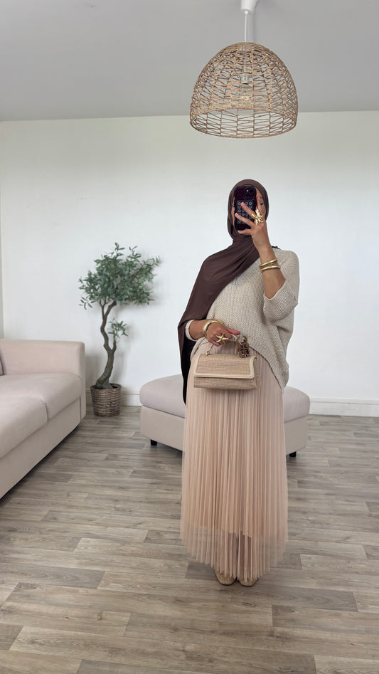 Ensemble sans manche en tulle plissée + cardigan crochet
