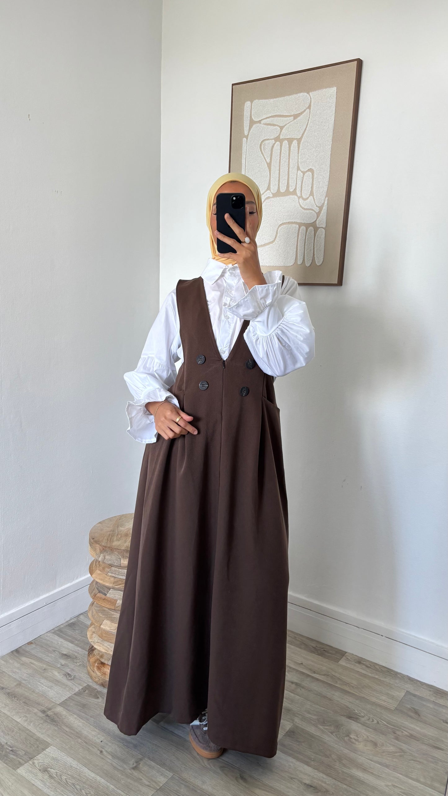 Chemise longue blanche + robe salopette