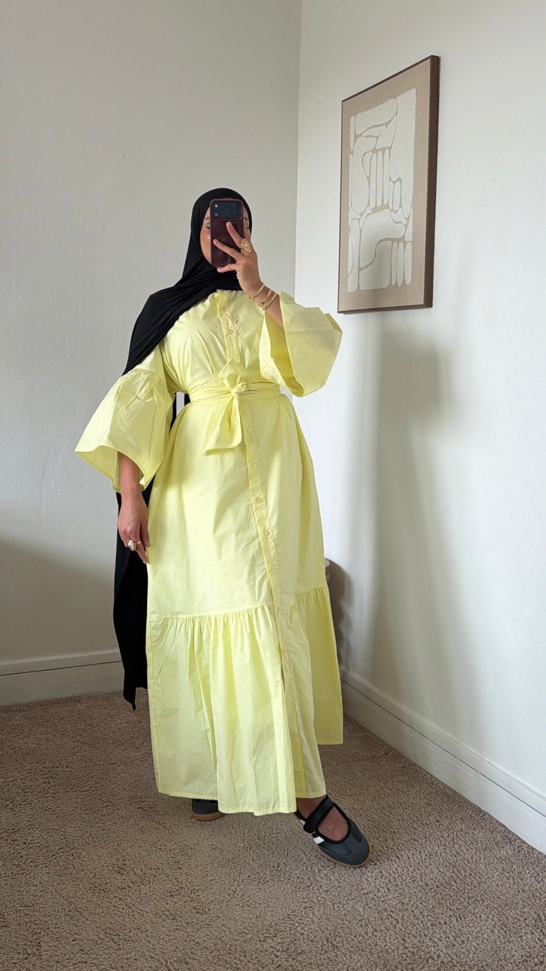 Robe chemise à volant + ceinture