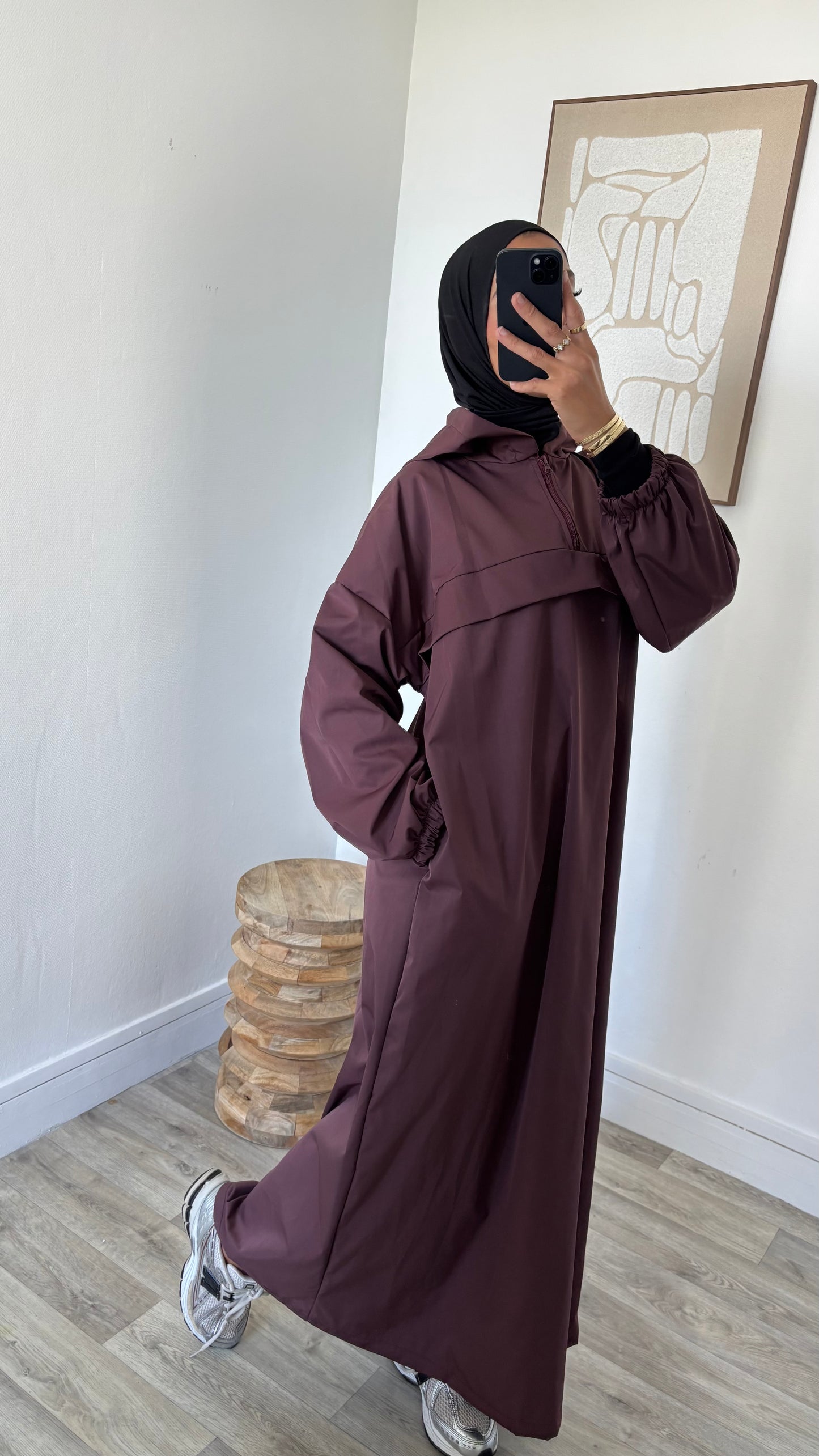 Long imperméable à capuche - Fermeture col zippée