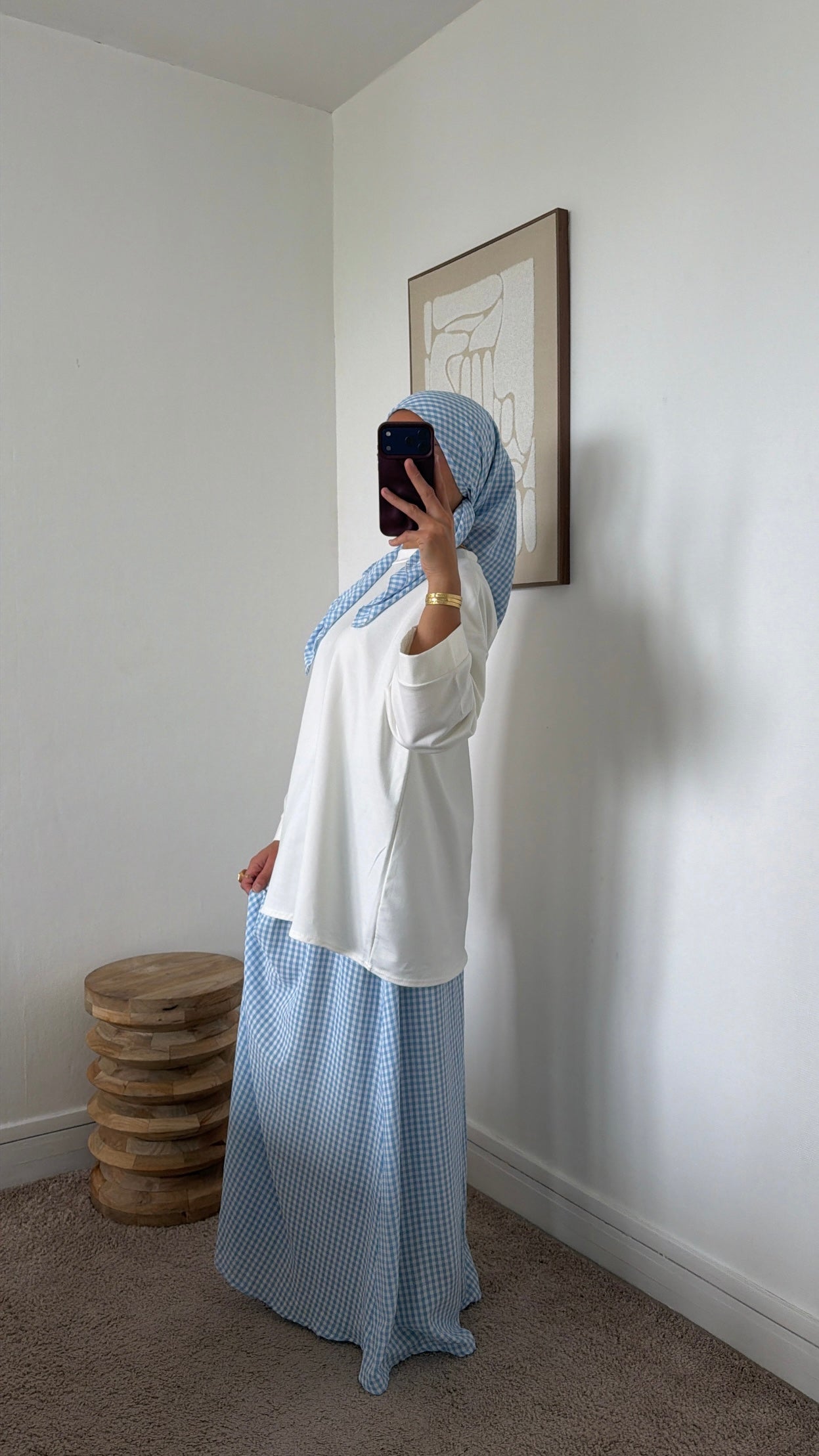 Jupe à poches + foulard à carreaux