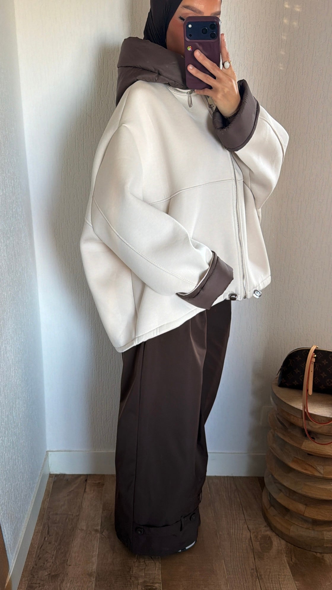 Veste oversize bi matière capuche détachable