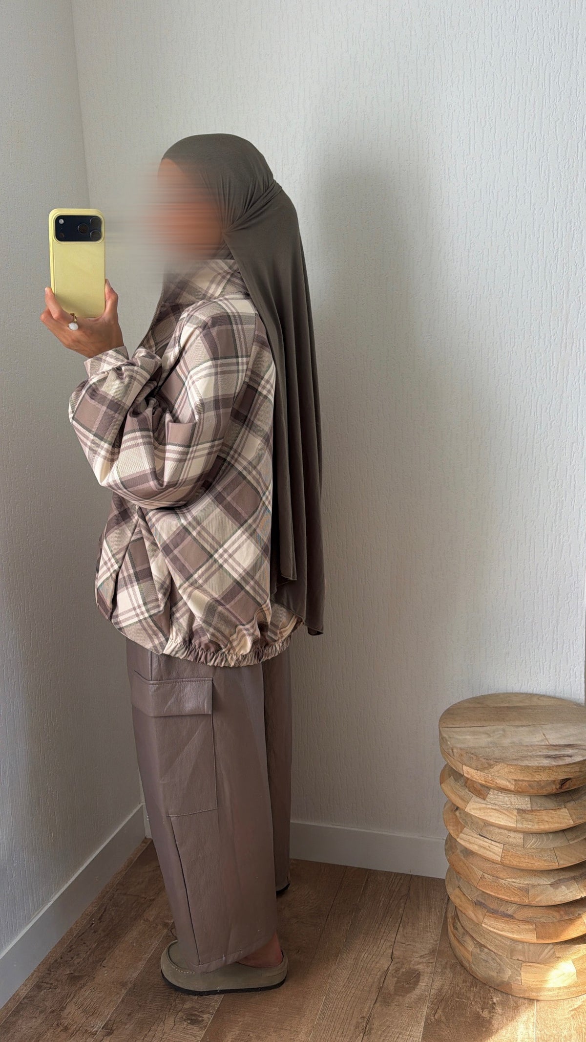 Veste zip carreaux à poches