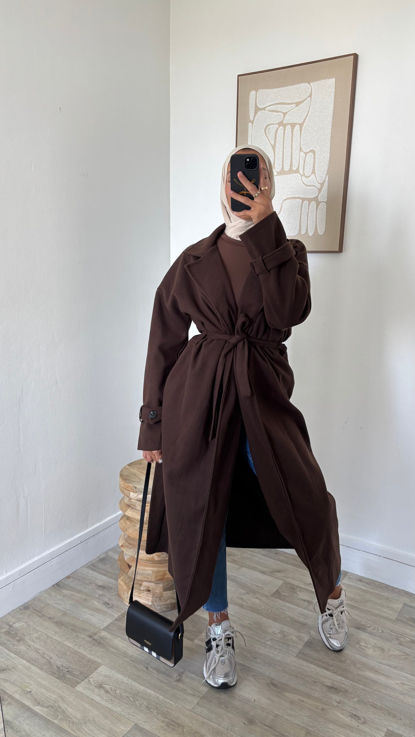 Manteau long à nouer sangle de manches