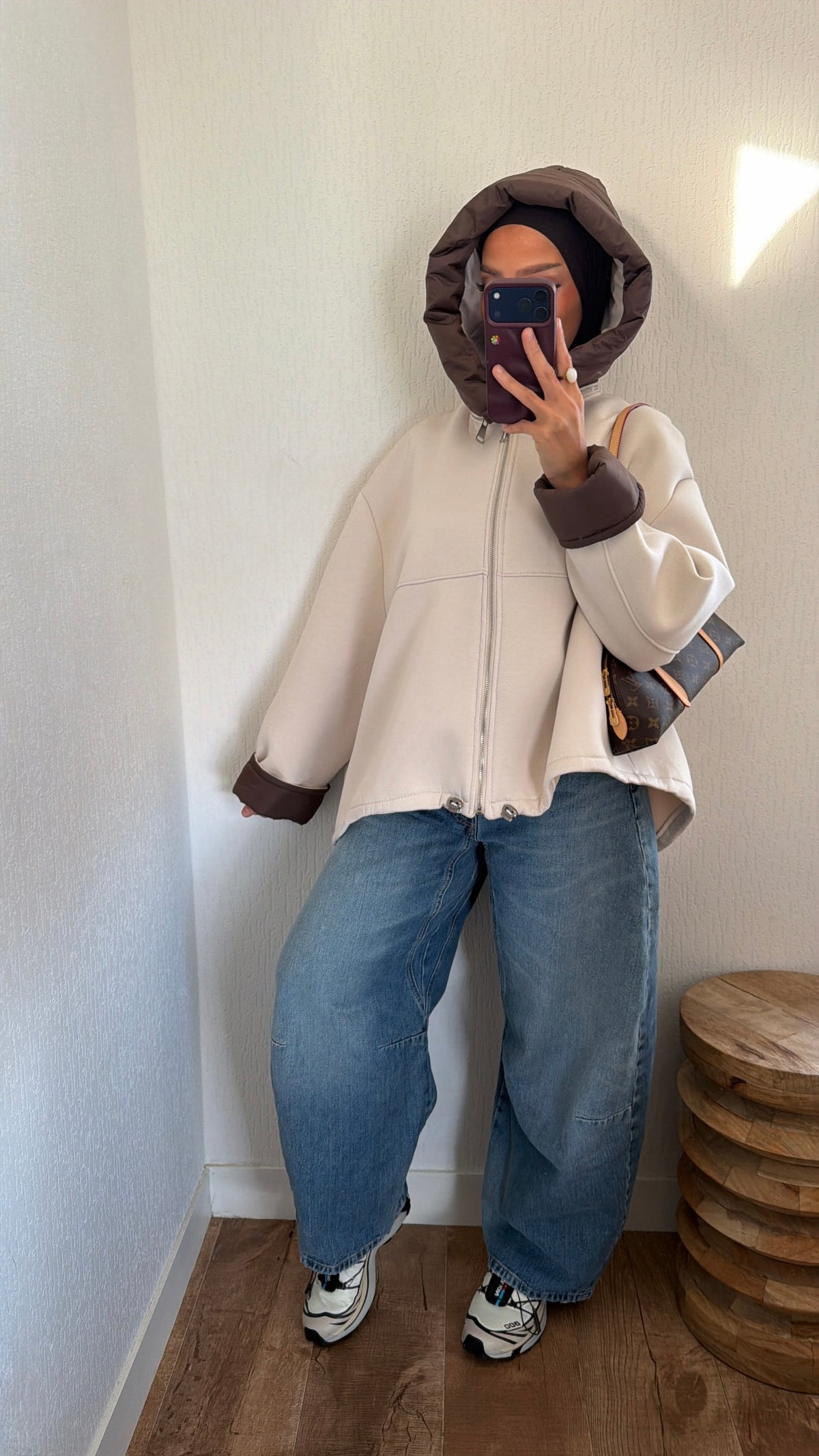 Veste oversize bi matière capuche détachable