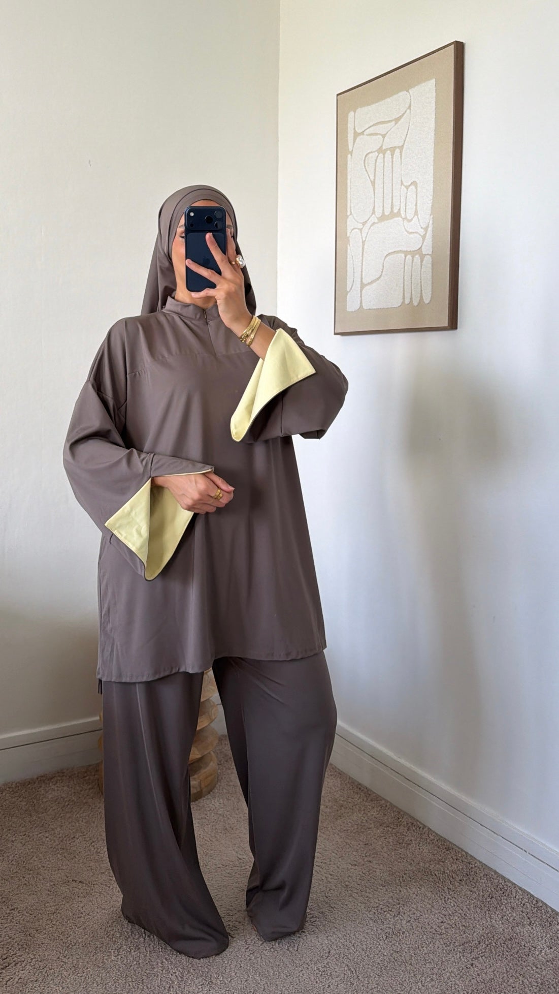 Burkini ample manche jaune 3 pièces