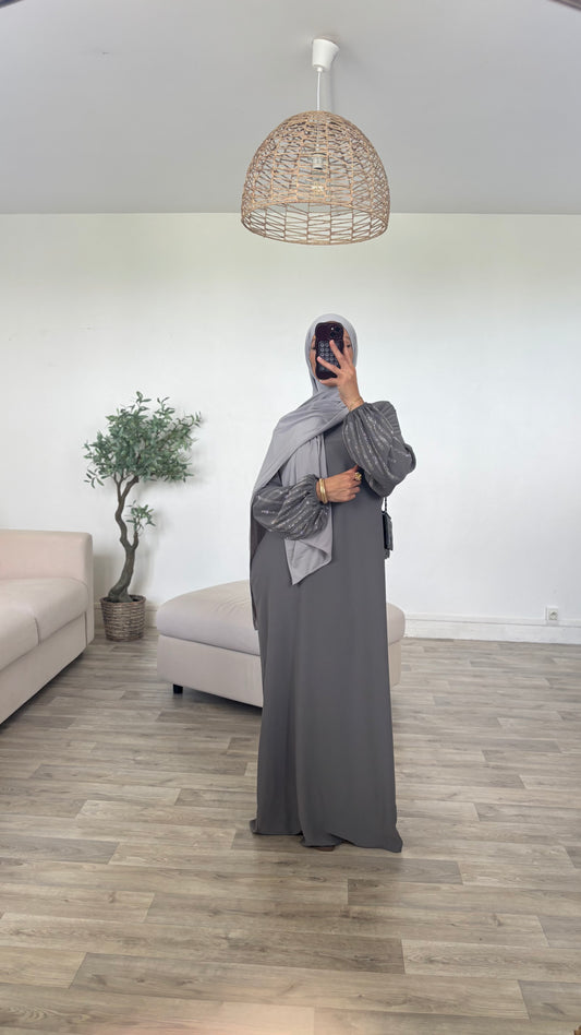 Abaya manches ballon strass