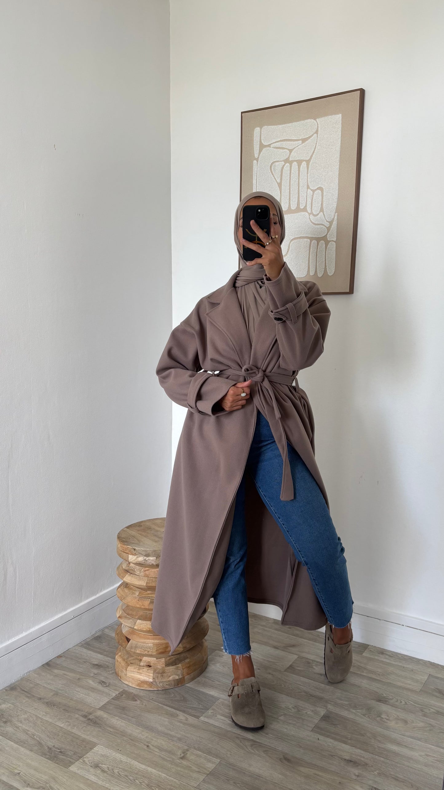 Manteau long à nouer sangle de manches