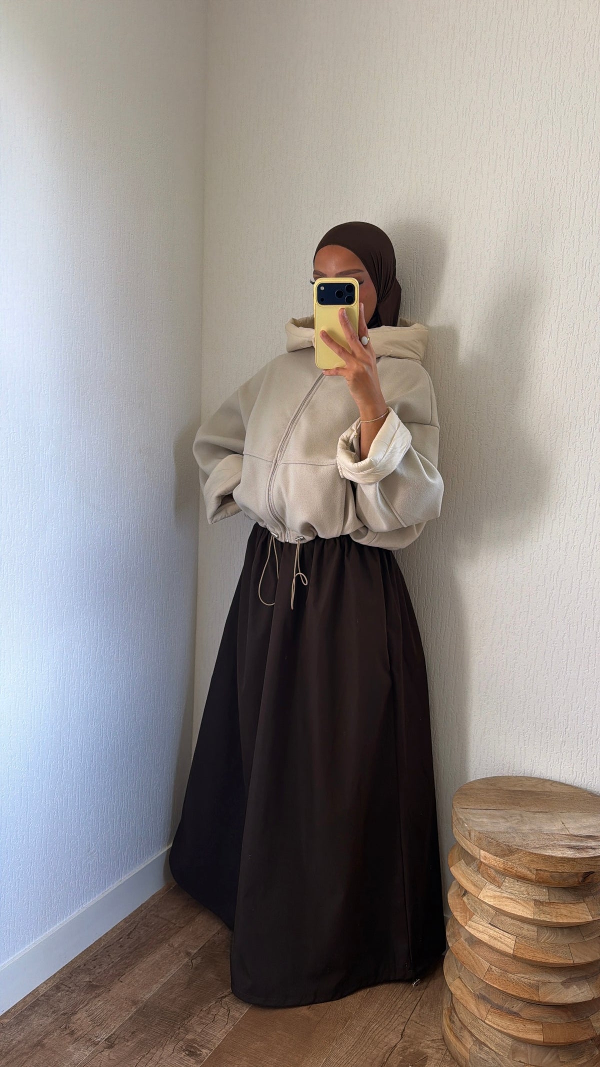 Bomber à capuche bi matière