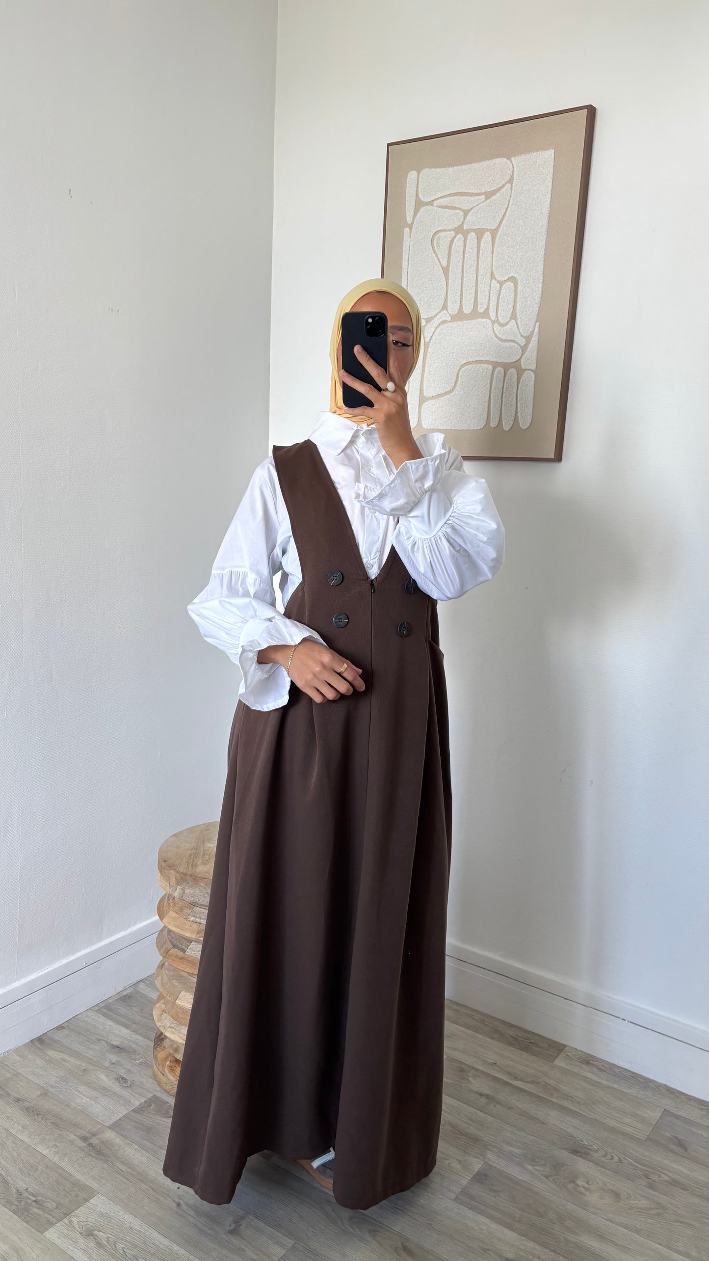 Chemise longue blanche + robe salopette