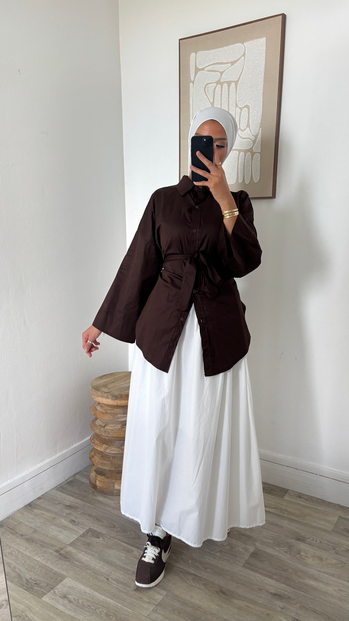 Chemise marron ceinturée