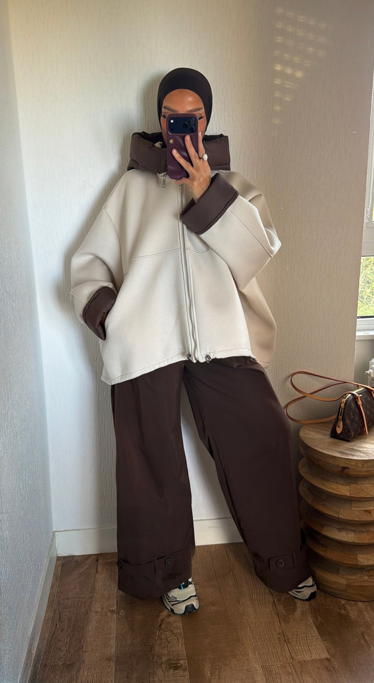 Veste oversize bi matière capuche détachable