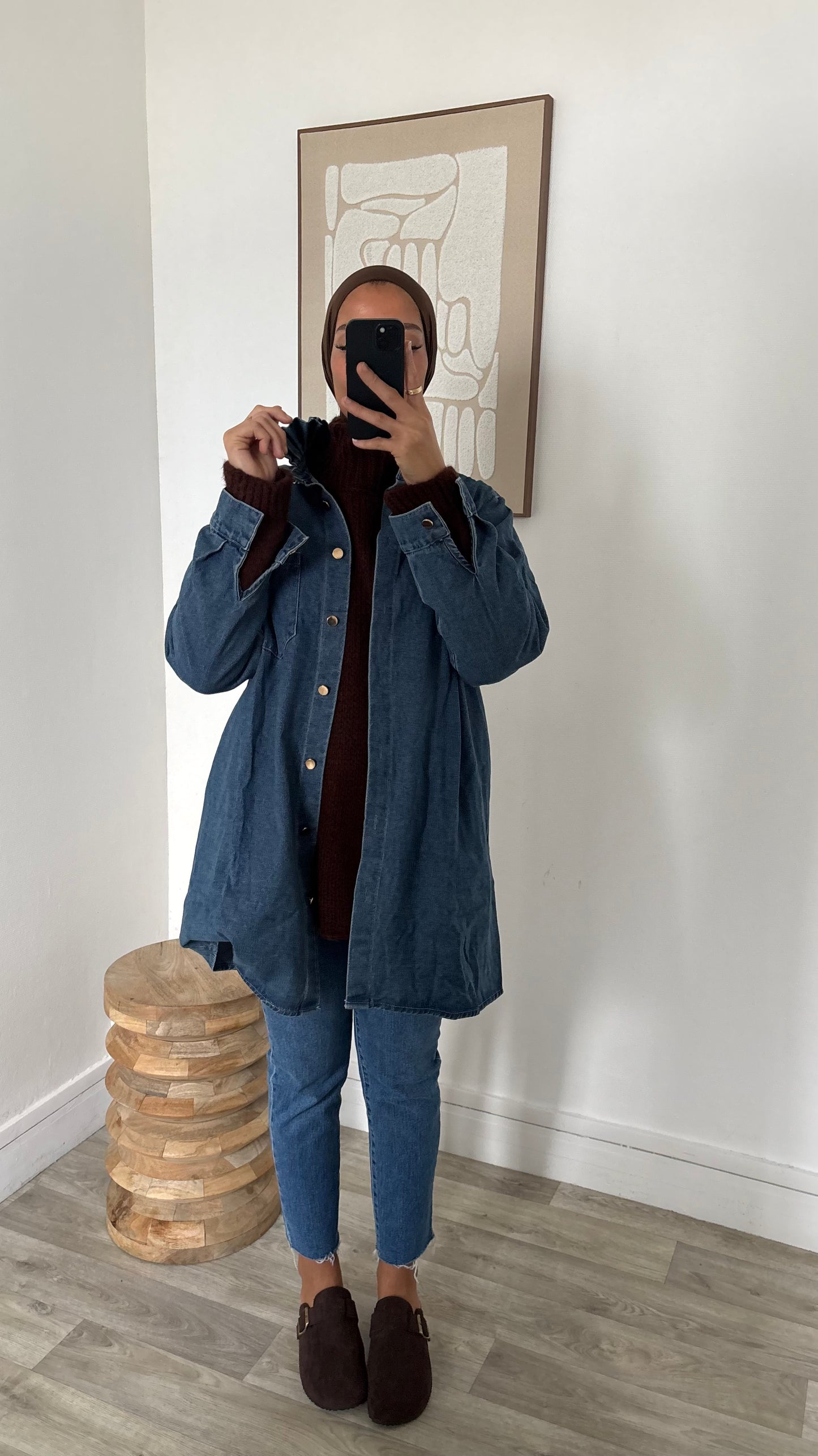 Veste en jeans à col froncé