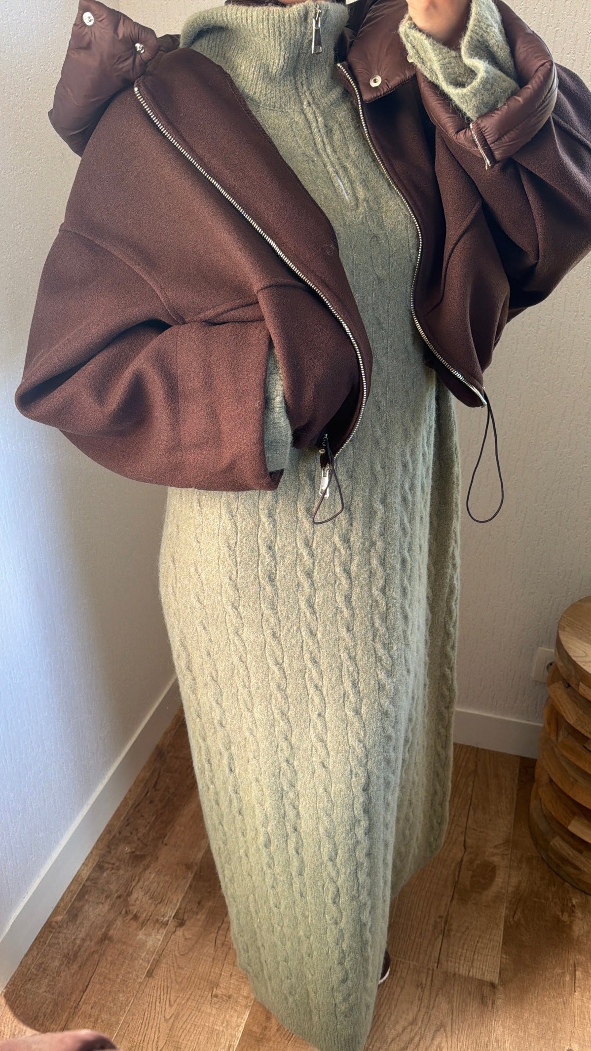 Bomber à capuche bi matière