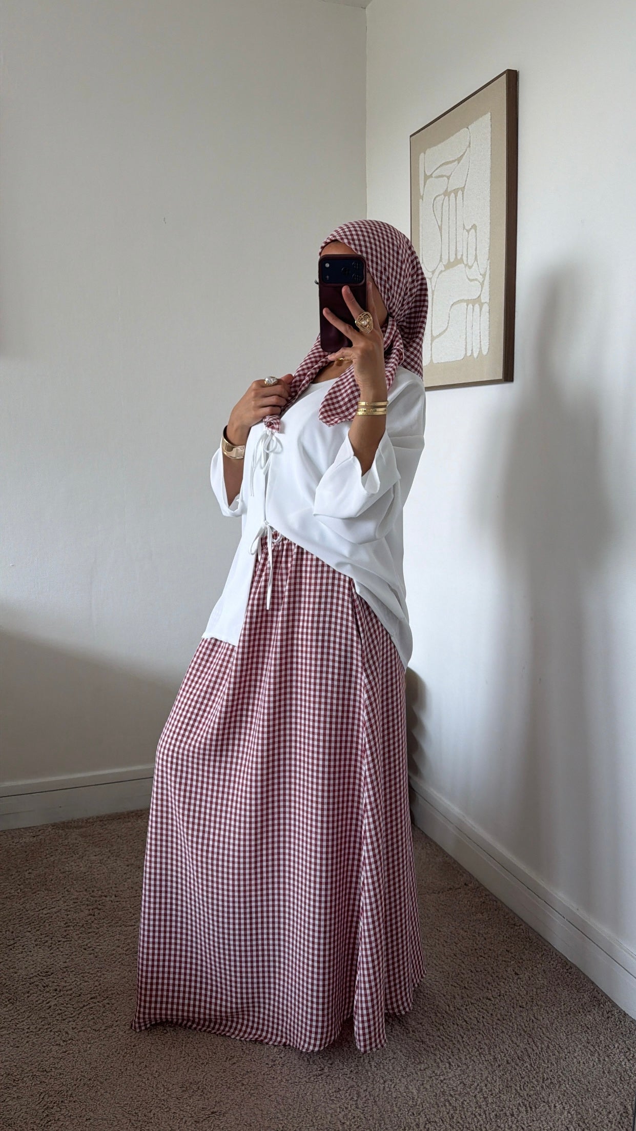 Jupe à poches + foulard à carreaux