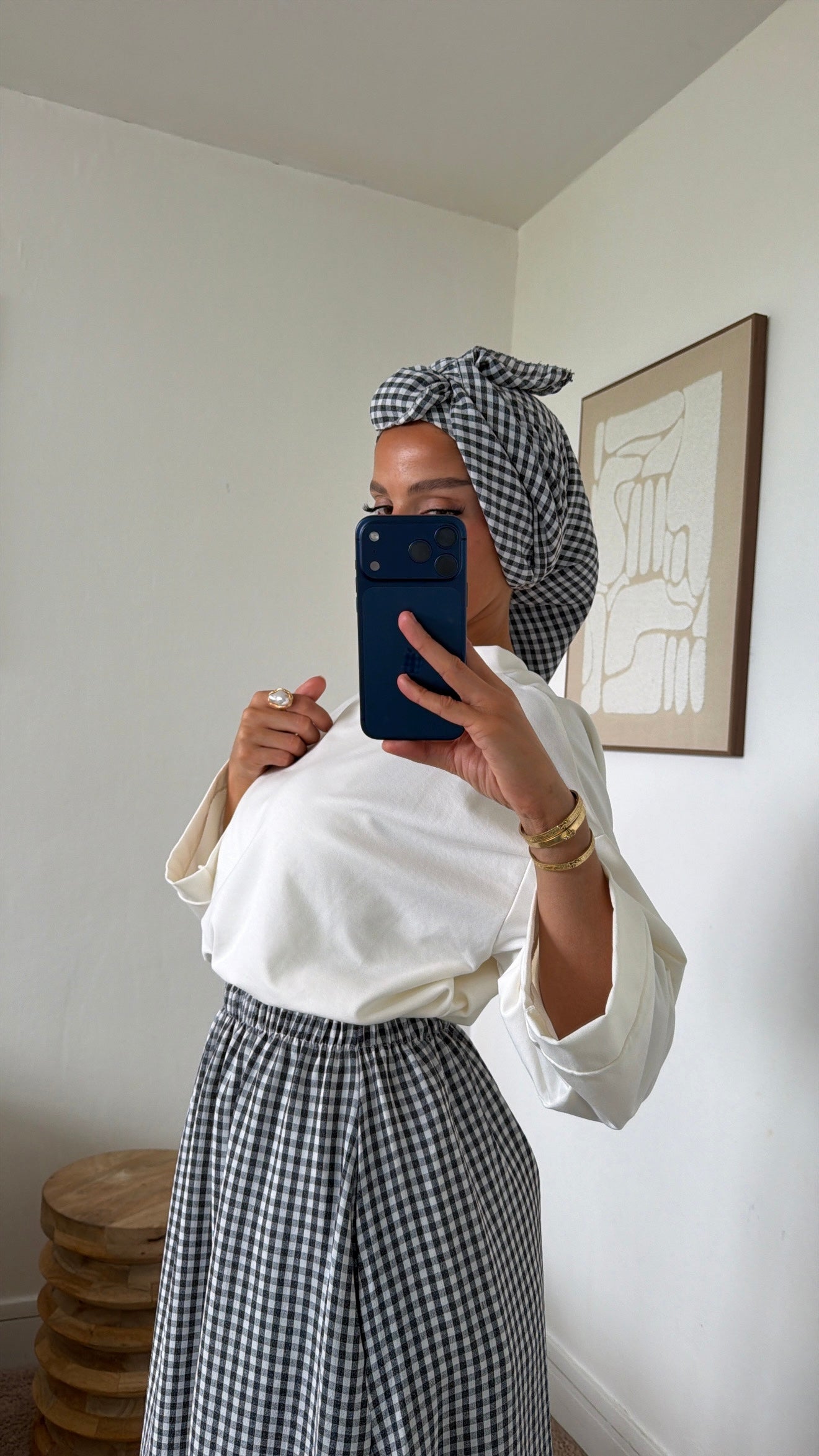 Jupe à poches + foulard à carreaux